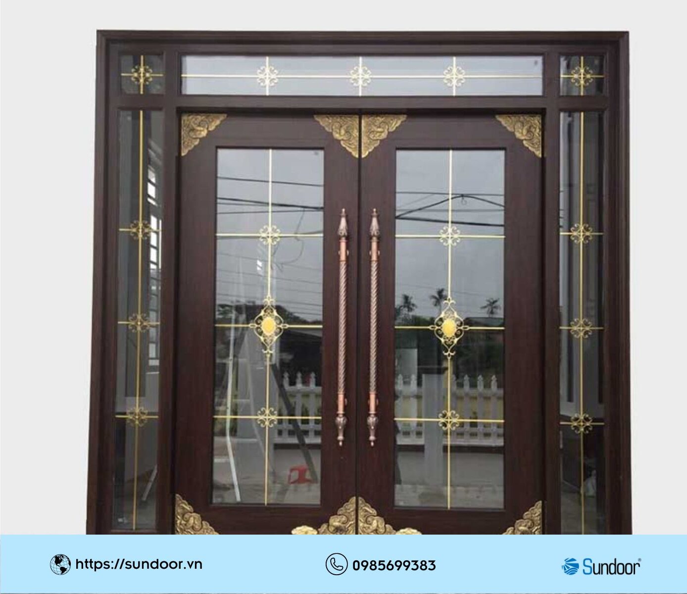 Mẫu cửa nhôm Xingfa kính hộp nan đồng